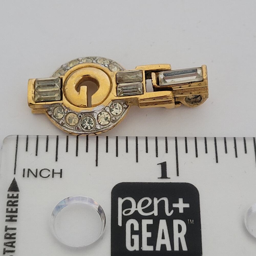 GIVENCHY G Vintage Clear Rhinestones Gold Pendant Necklace Small Charm Retro - Picture 8 of 8